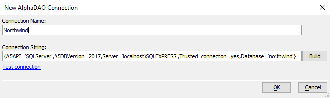 Click OK to save the Northwind connection string.